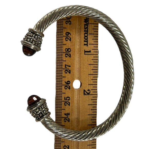 Twisted Cable Cuff Bracelet Silver Tone Open Bangle Faceted Red Imitation Stone - Picture 9 of 9